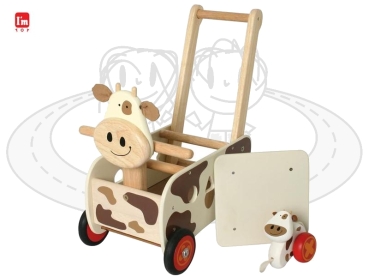 Schiebewagen Kuh aus Holz braune Flecken | Lauflernwagen - Lauflernhilfe I`m Toy