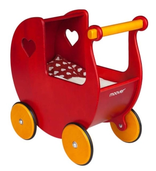 MOOVER Toys - Dänischer Designer Holz-Puppenwagen (rot) / dolls pram red