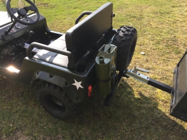 HILLBIL Mini Willys Jeep Kinderauto mit Benzinmotor 150 ccm Offroad mit Federung, Anhängerkupplung und Scheibe grün bis 60 km/h