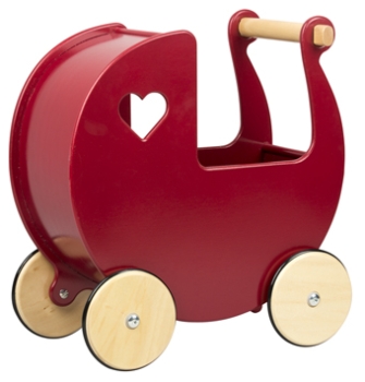 MOOVER Toys - Dänischer Designer Holz-Puppenwagen (rot solid) / dolls pram solid red