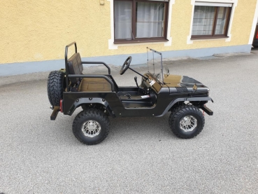 HILLBIL XTR-8 Mini Car Offroad 150 ccm, schwarz mit Federung, Anhängerkupplung, Frontscheibe, Handbremse, Alu-Felgen