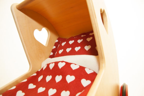 MOOVER Toys - Dänischer Designer Holz-Puppenwagen (rot solid) / dolls pram solid red